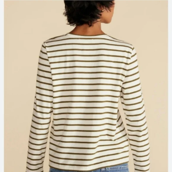 AMOUR VERT Long Sleeve Berkeley Organic Cotton Womens Ivory Blue Stripe M - Picture 7 of 9
